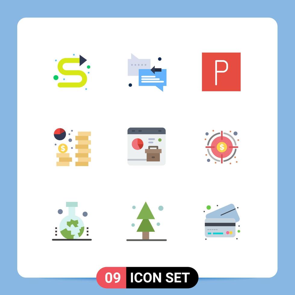 reeks van 9 modern ui pictogrammen symbolen tekens voor bedrijf besparing park economie valuta bewerkbare vector ontwerp elementen