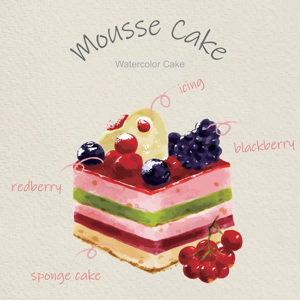 waterverf cakes met mousse taart vector