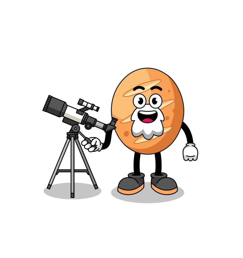 illustratie van Frans brood mascotte net zo een astronoom vector