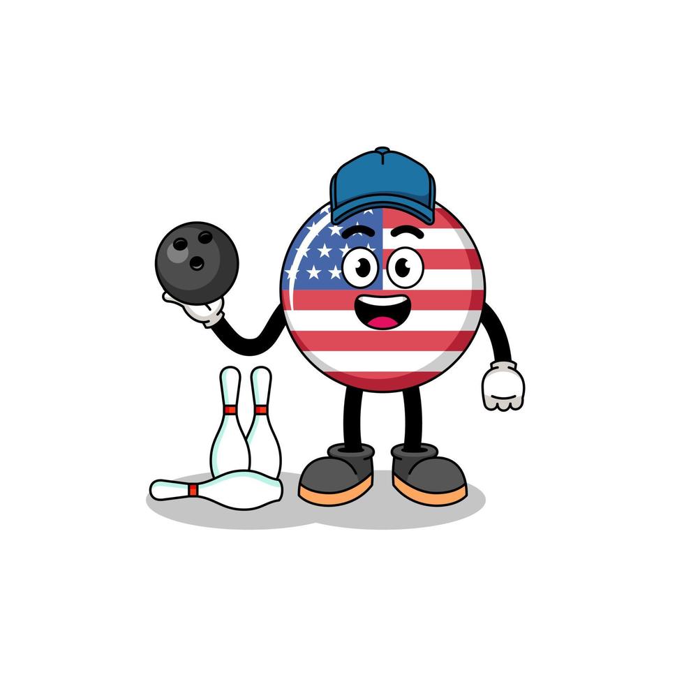 mascotte van Verenigde staten vlag net zo een bowling speler vector