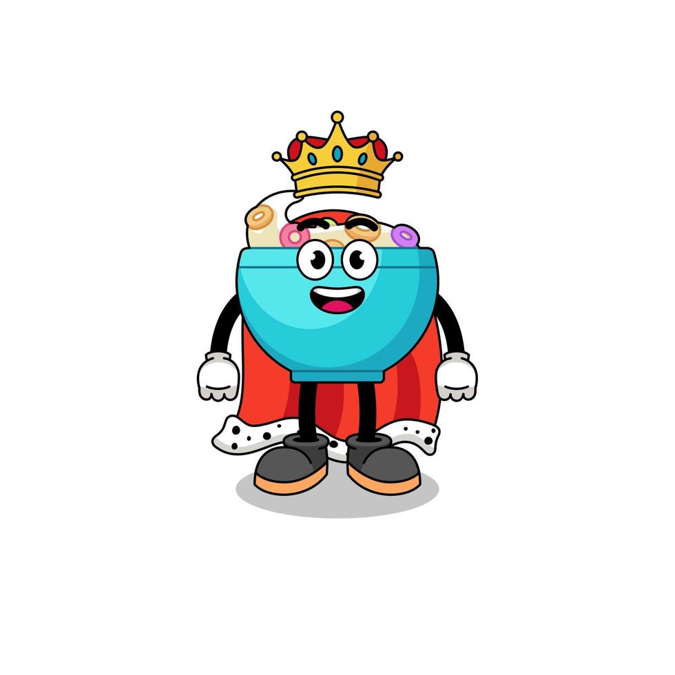 mascotte illustratie van ontbijtgranen kom koning vector