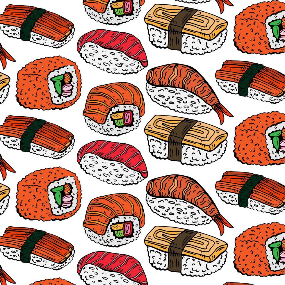 sushi en broodjes patroon geïsoleerd Aan wit achtergrond vector