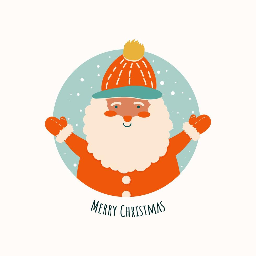 gelukkig de kerstman claus. vrolijk Kerstmis groet kaart met schattig de kerstman claus. Kerstmis schattig tekenfilm karakter. vector