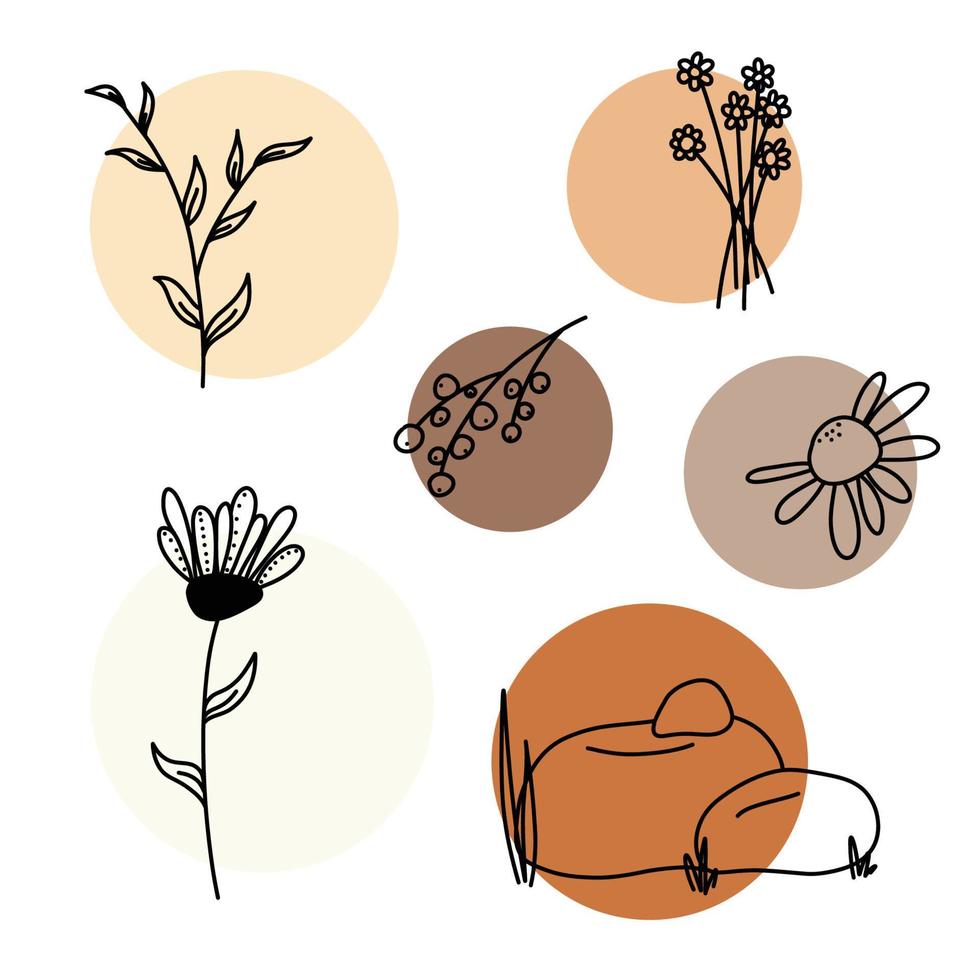 silhouet van kruiden en bloemen. een reeks van bloemen in pastel kleuren. vector