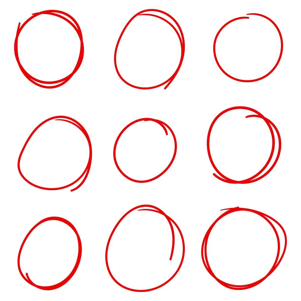 reeks van rood cirkel lijn schetsen vector