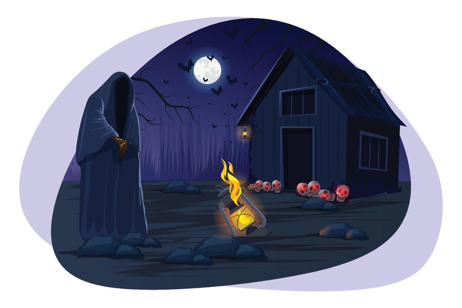 halloween geest staand in de buurt huis vector illustratie.