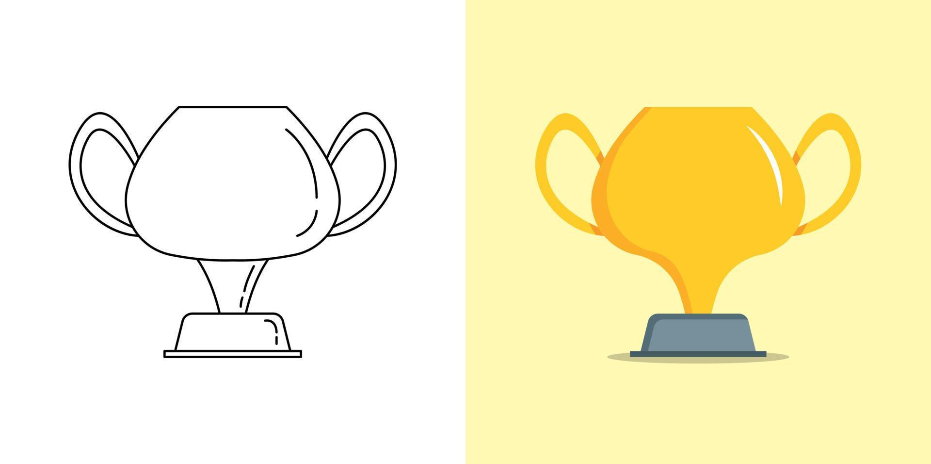 gouden trofee beker, sport trofee wedstrijd prijs in vlak en schets illustratie vector