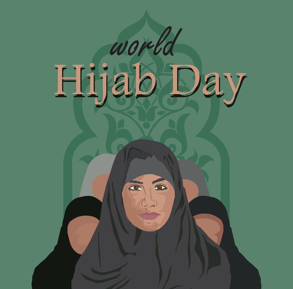 hijabi dag evenement poster - hijabi vrouw midden figuur samenstelling vector
