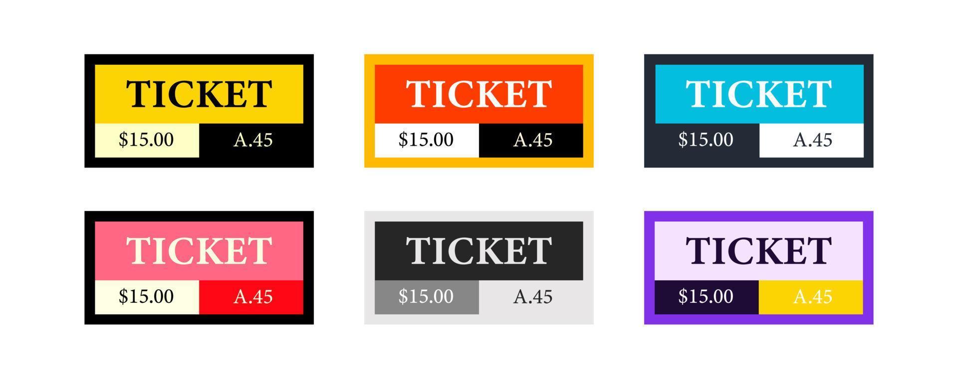 recreatie ticket vector ontwerp sjabloon. evenement tegoedbon voorbij gaan aan symbool. zes kleuren concept.