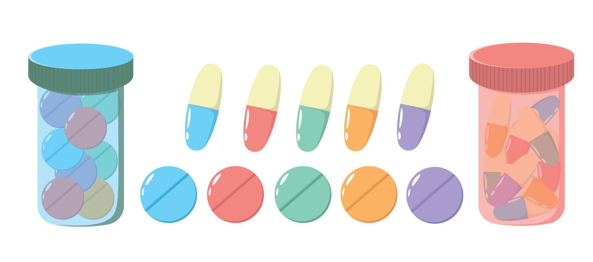 pil vlak icoon roze blauw groen geel geïsoleerd Aan wit achtergrond vector grafisch pil fles capsule