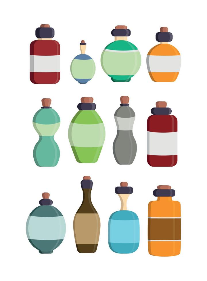 reeks glas fles met vaartuig etiketten vlak vector illustratie