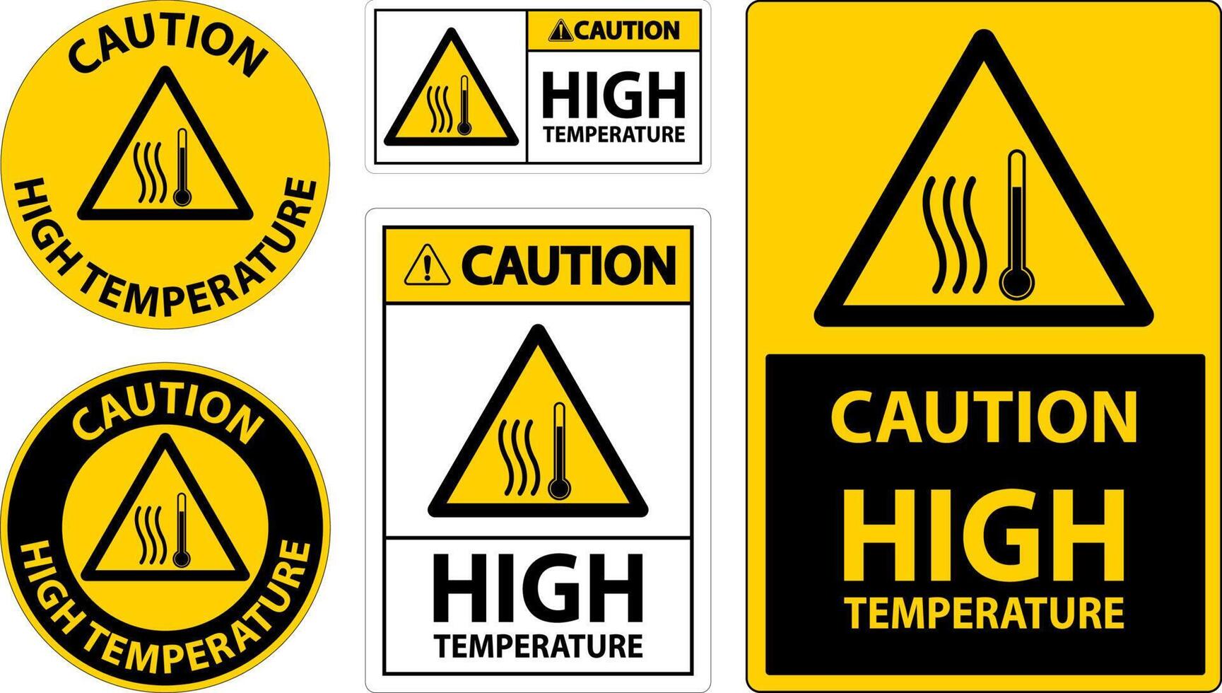 voorzichtigheid hoog temperatuur symbool en tekst veiligheid teken. vector