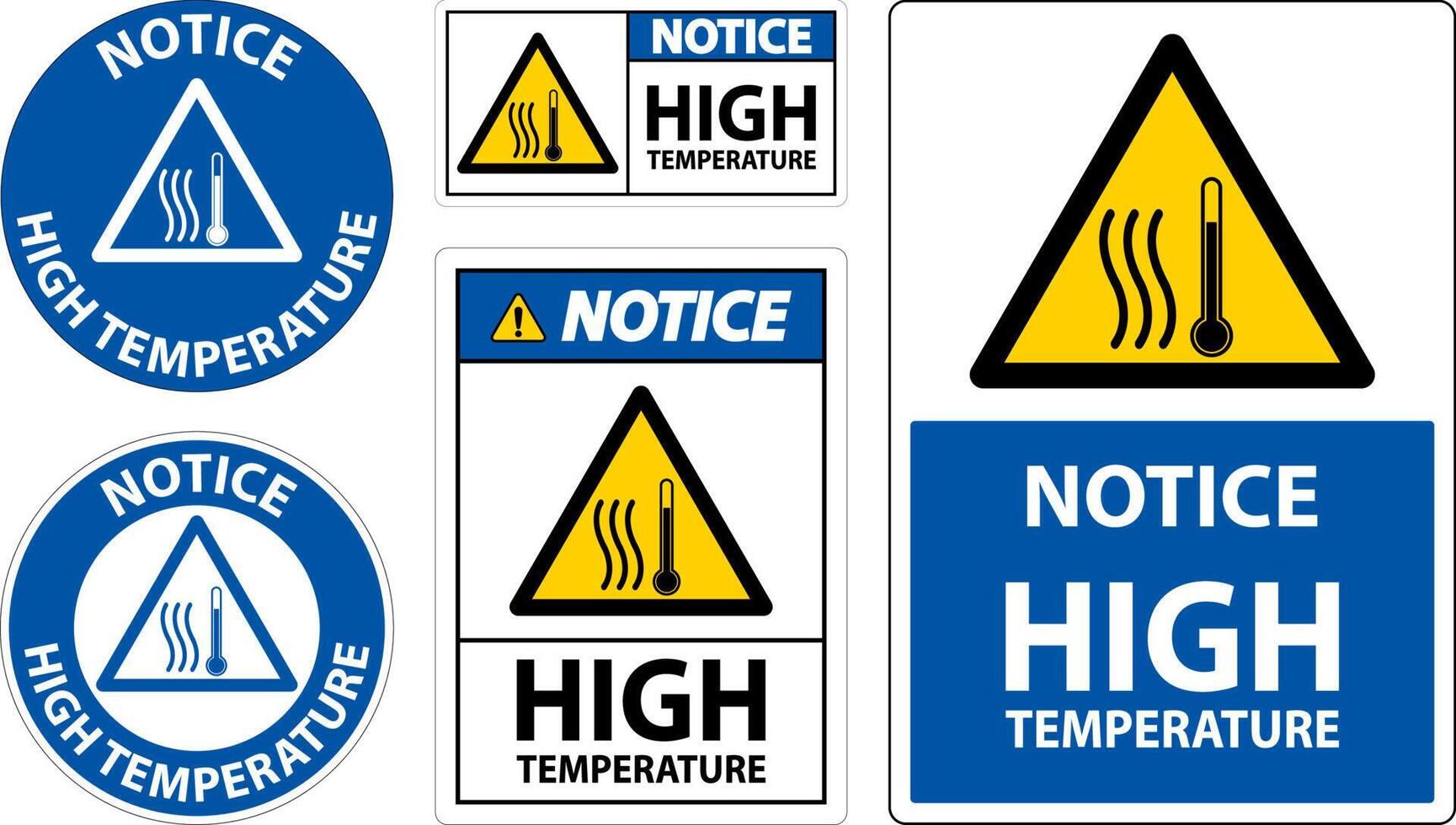 merk op hoog temperatuur symbool en tekst veiligheid teken. vector