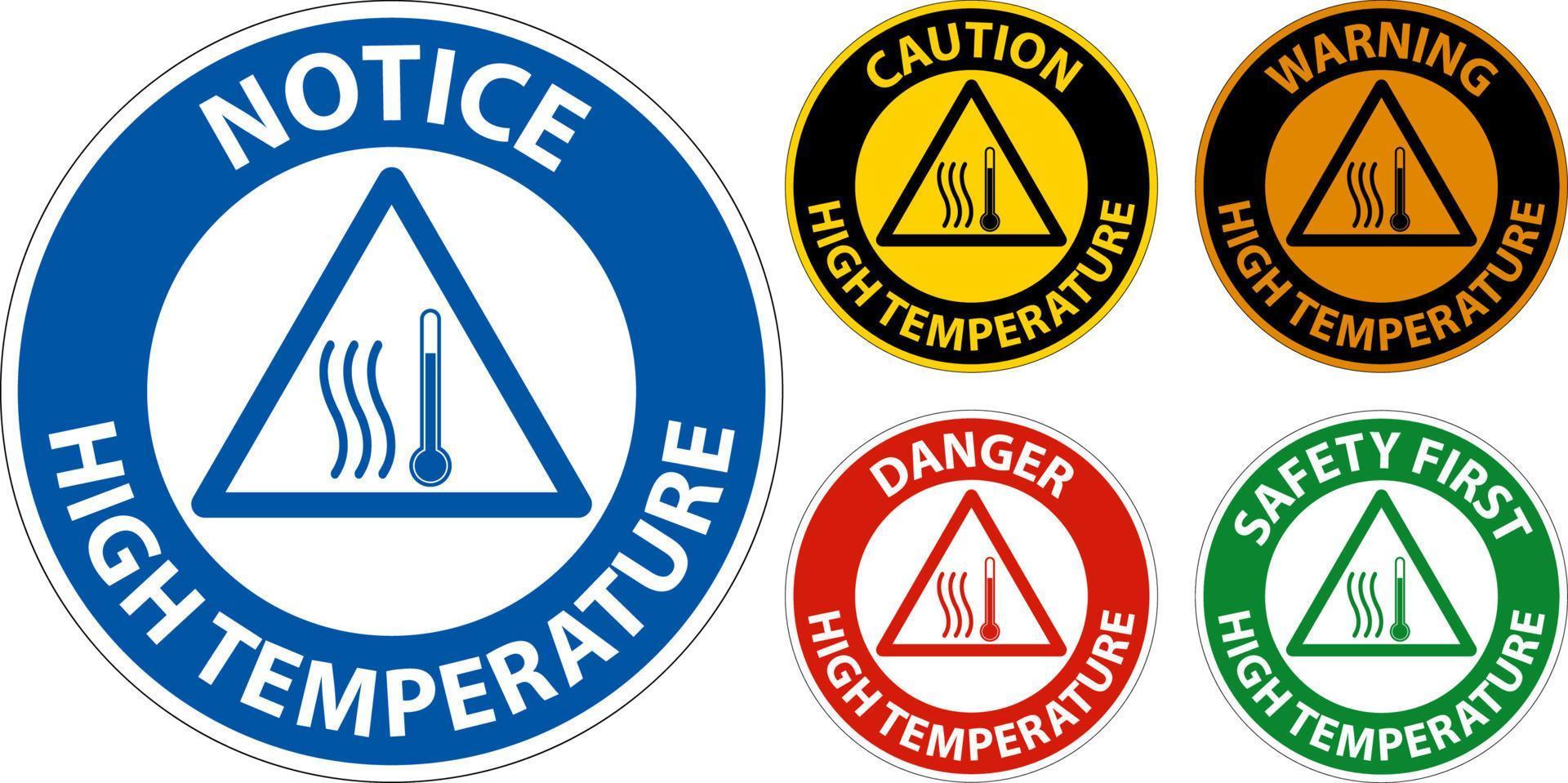 voorzichtigheid hoog temperatuur symbool en tekst veiligheid teken. vector