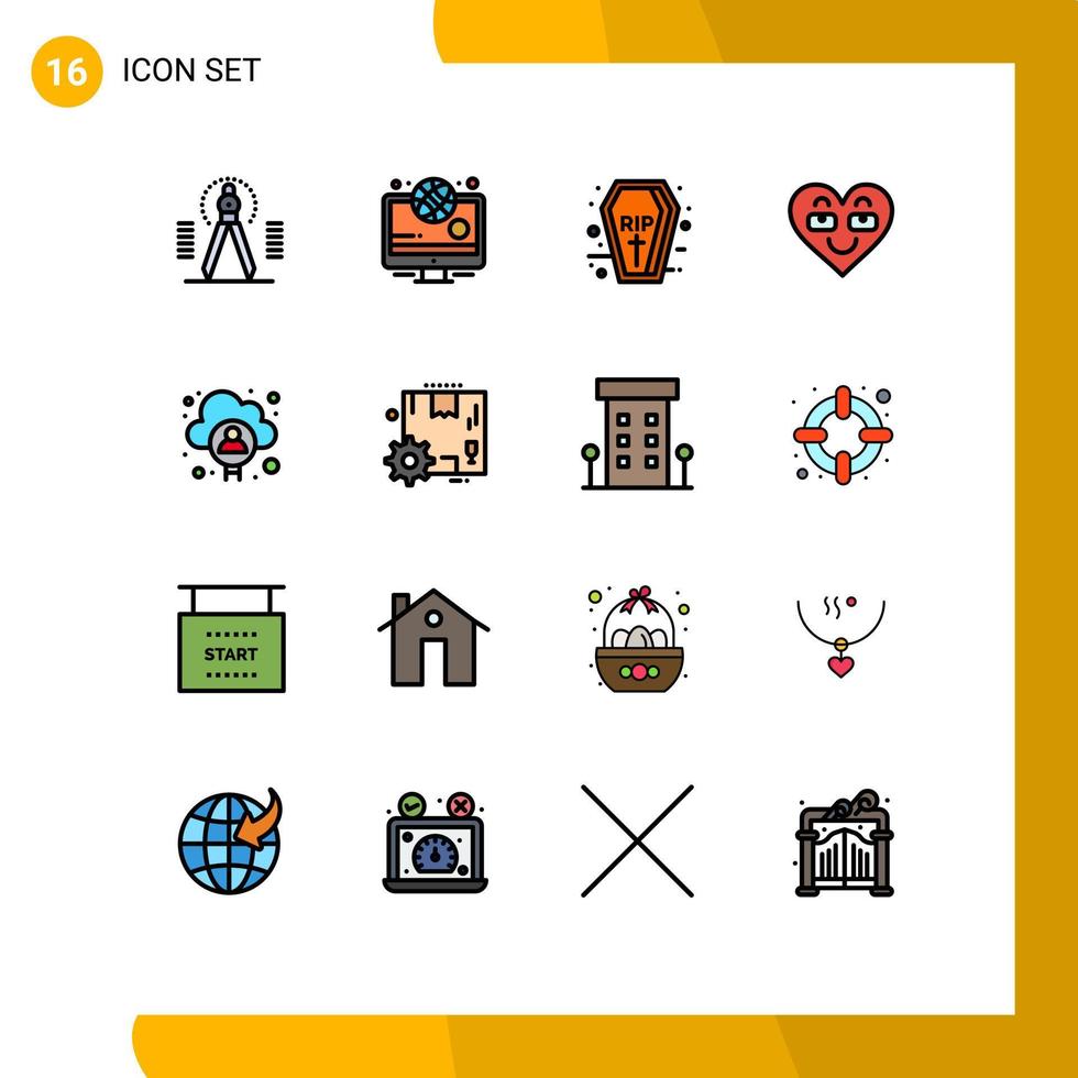 pak van 16 modern vlak kleur gevulde lijnen tekens en symbolen voor web afdrukken media zo net zo account favoriete lijkkist liefde emoji bewerkbare creatief vector ontwerp elementen