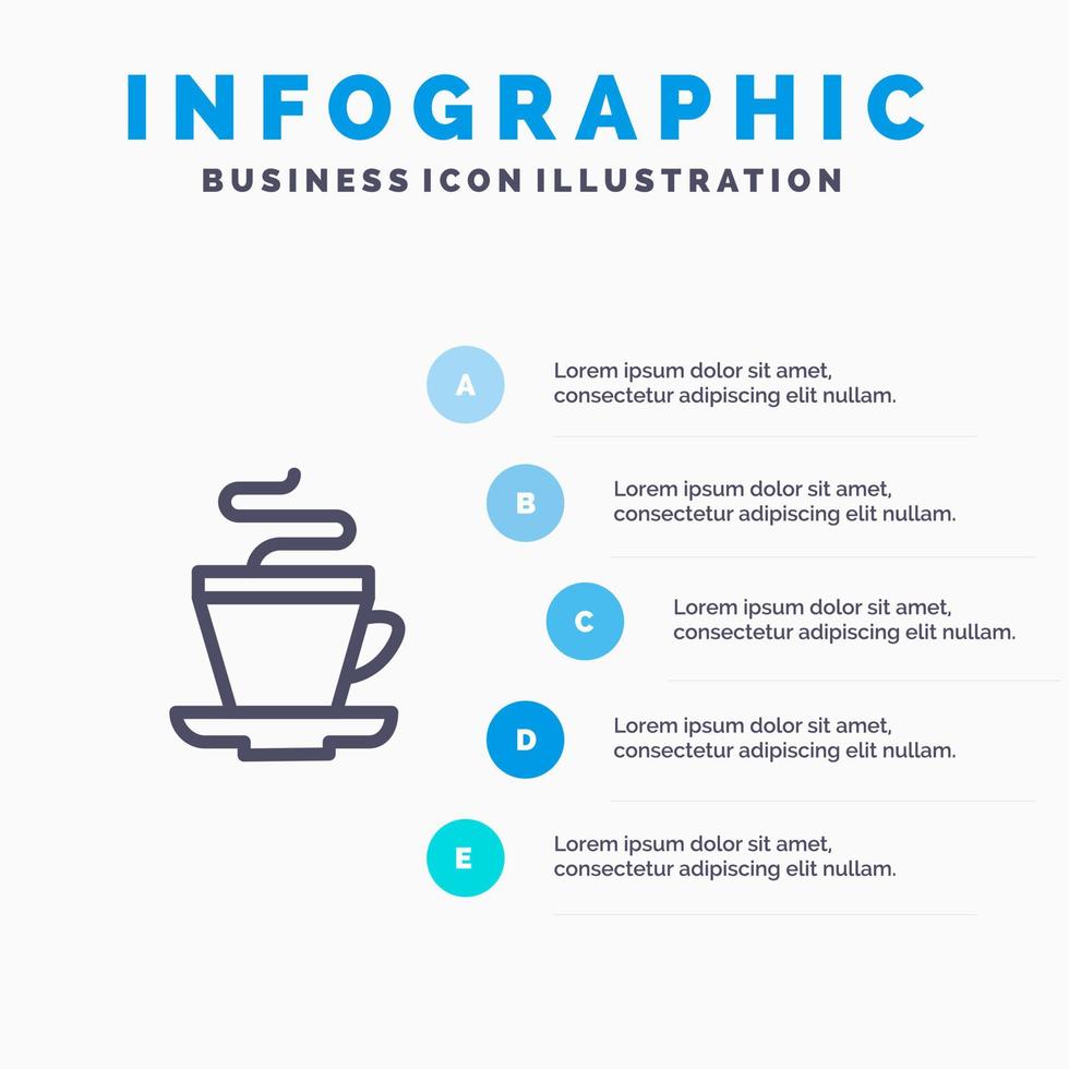 thee kop koffie Indisch lijn icoon met 5 stappen presentatie infographics achtergrond vector