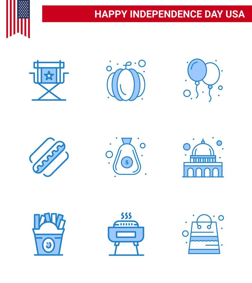 9 creatief Verenigde Staten van Amerika pictogrammen modern onafhankelijkheid tekens en 4e juli symbolen van geld staten ballonnen hotdog Amerika bewerkbare Verenigde Staten van Amerika dag vector ontwerp elementen