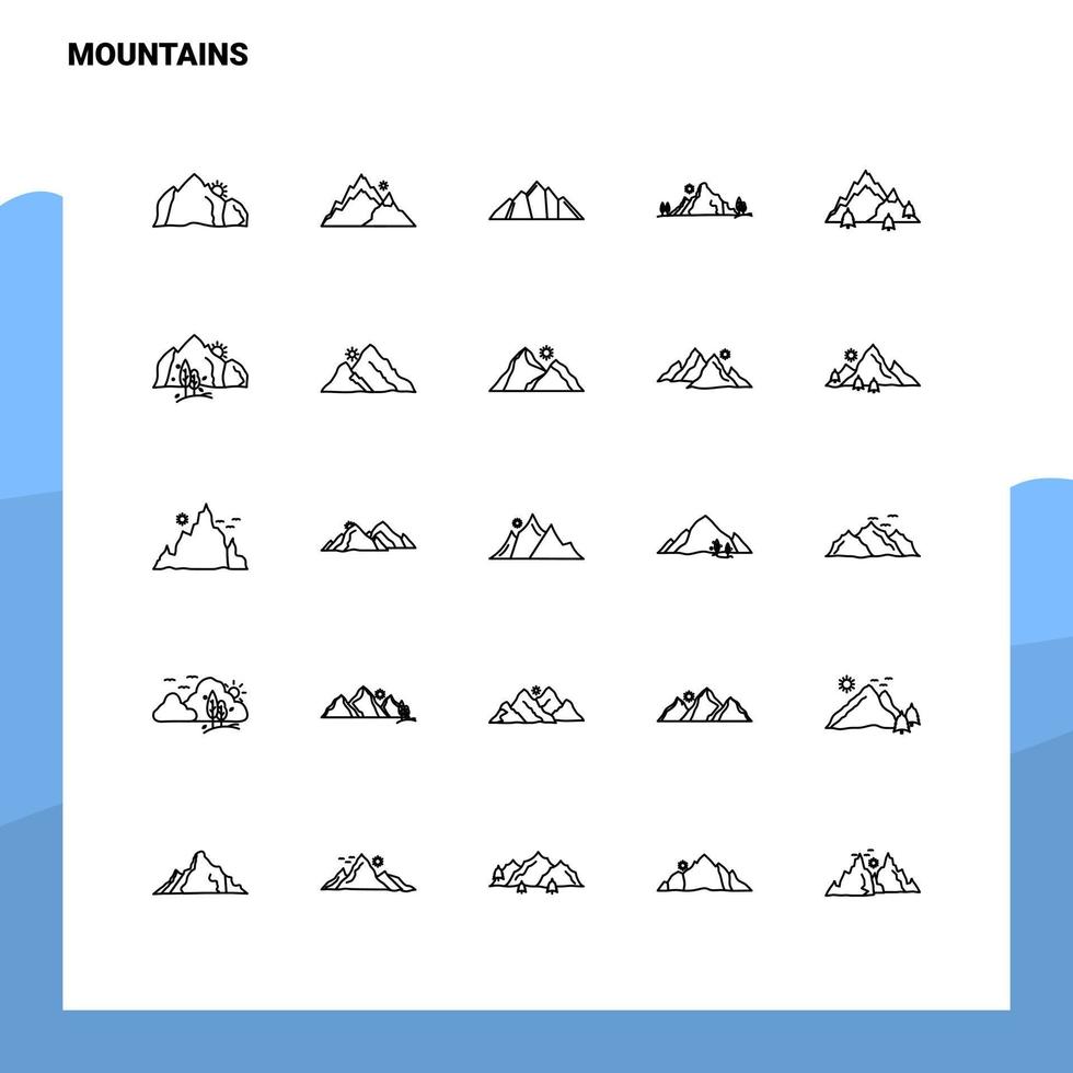reeks van bergen lijn icoon reeks 25 pictogrammen vector minimalisme stijl ontwerp zwart pictogrammen reeks lineair pictogram pak