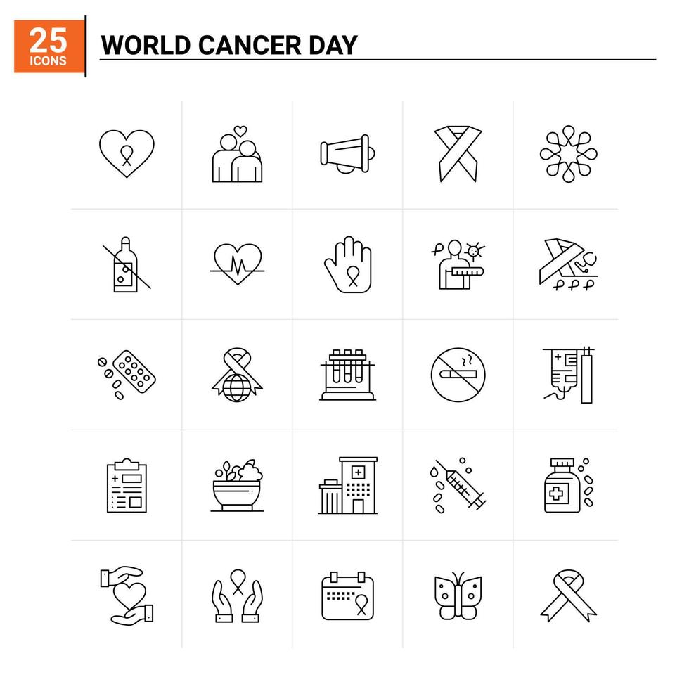 25 wereld kanker dag icoon reeks vector achtergrond