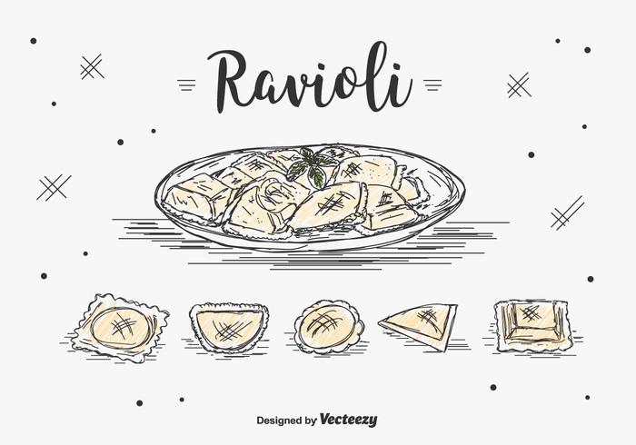 Handgetekende Ravioli Vector Set