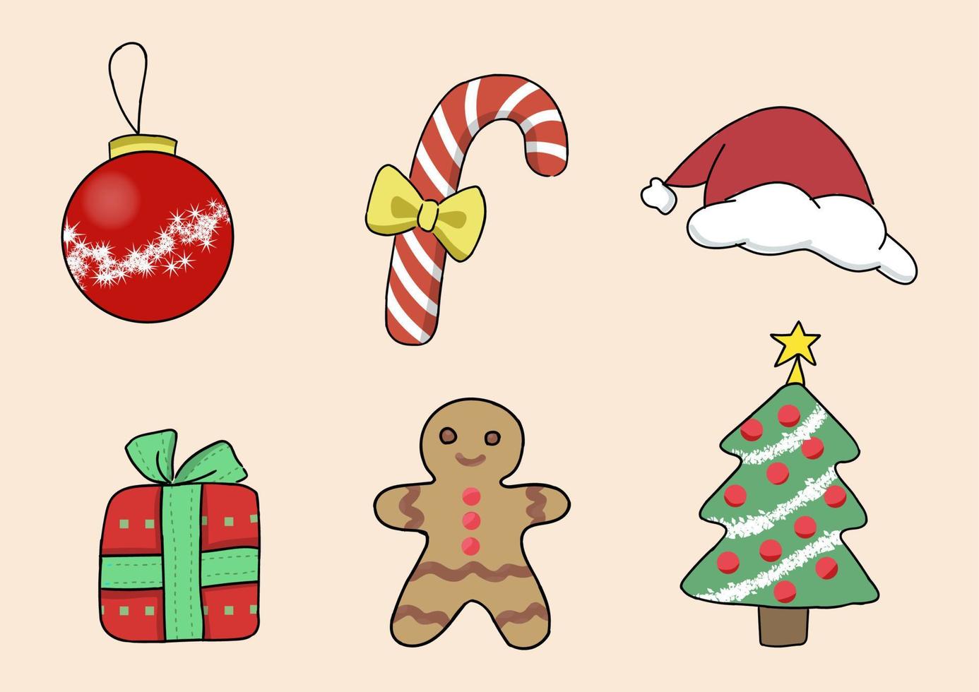 schattig Kerstmis biologisch elementen en schattig Kerstmis pictogrammen vector