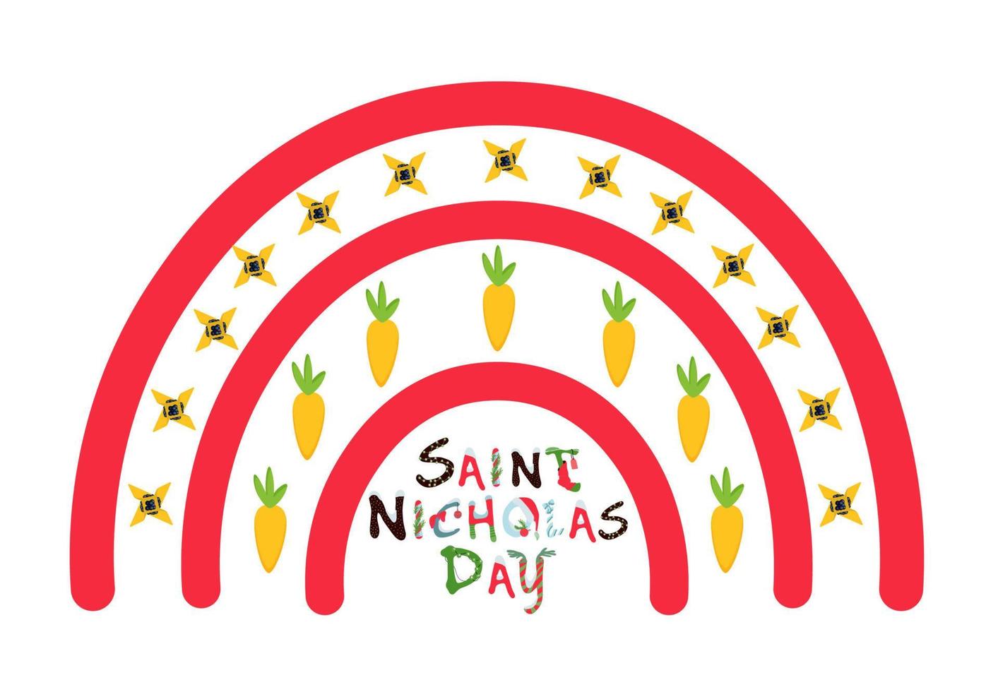 heilige nicholas dag afdrukken voor t-shirt. wortel en regenboog.blij heilige nicholas dag. vector