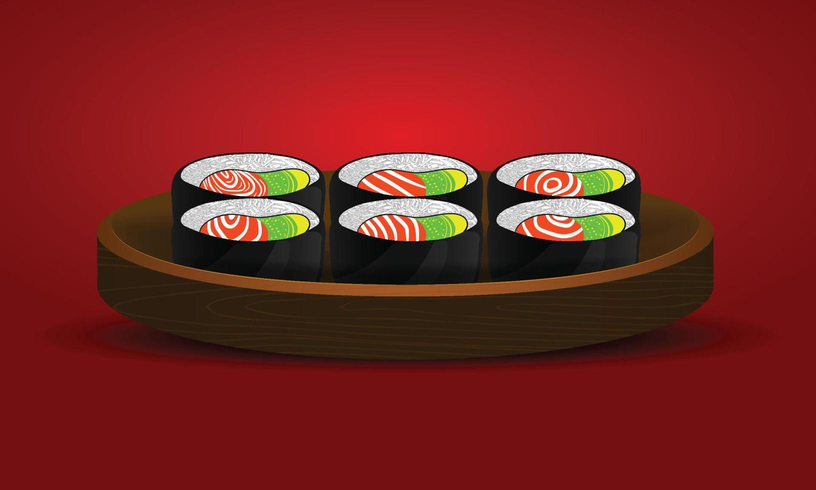 Aziatisch voedsel sushi in houten bord vector