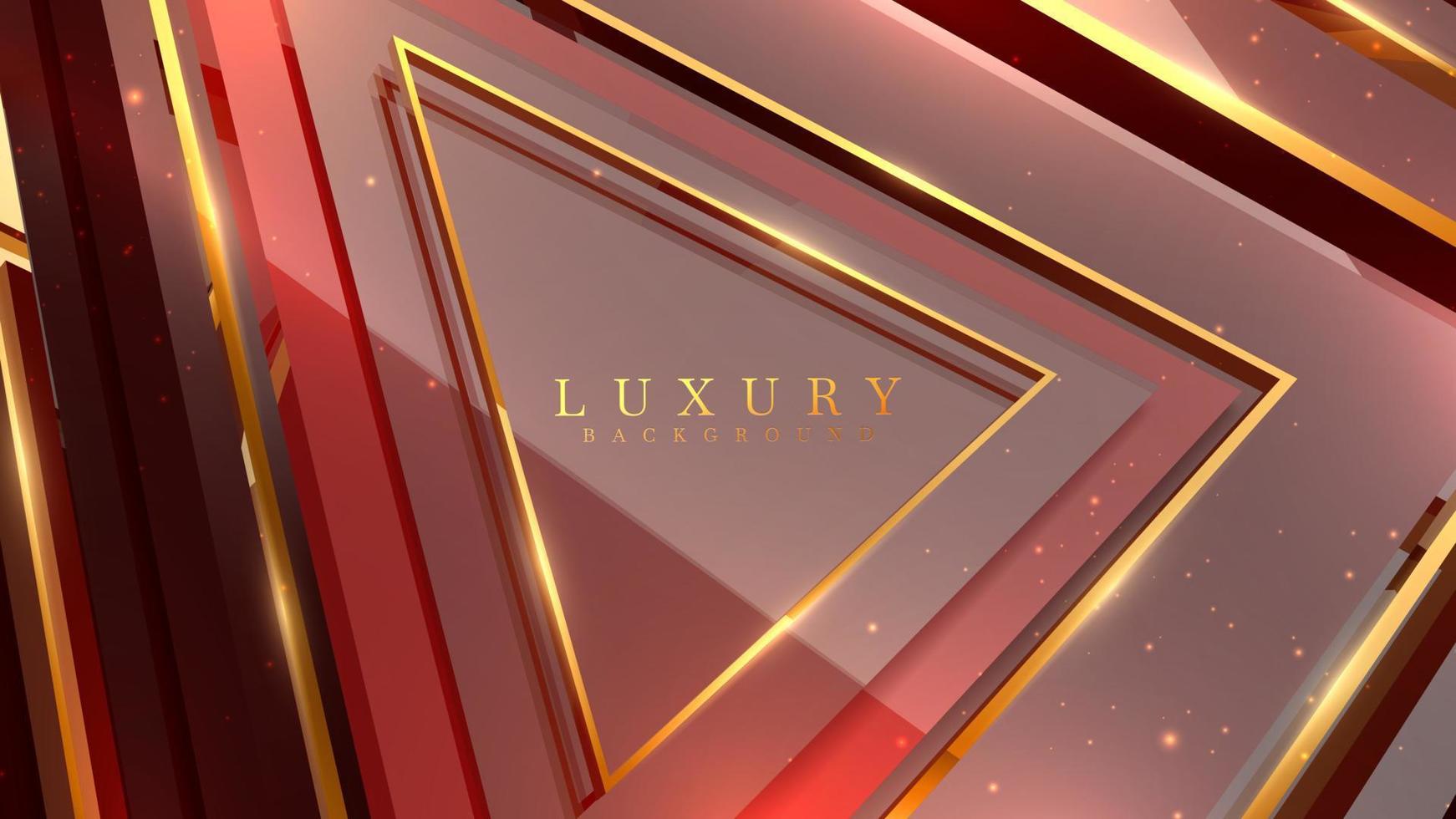 rood luxe achtergrond met gouden driehoek kader elementen Aan glas oppervlakte en schitteren licht effect decoratie en bokeh. realistisch 3d stijl ontwerp. vector illustratie.