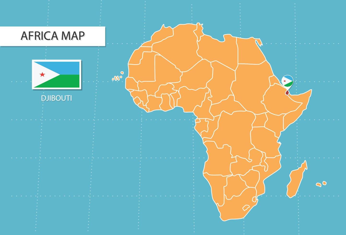 Djibouti kaart in Afrika, pictogrammen tonen Djibouti plaats en vlaggen. vector