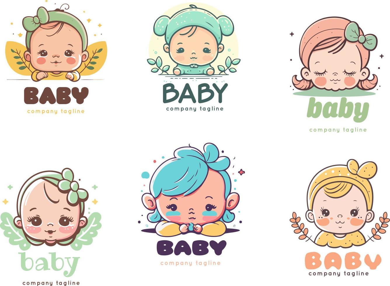 schattig baby meisje jongen logo sjabloon reeks vector tekenfilm illustratie icoon