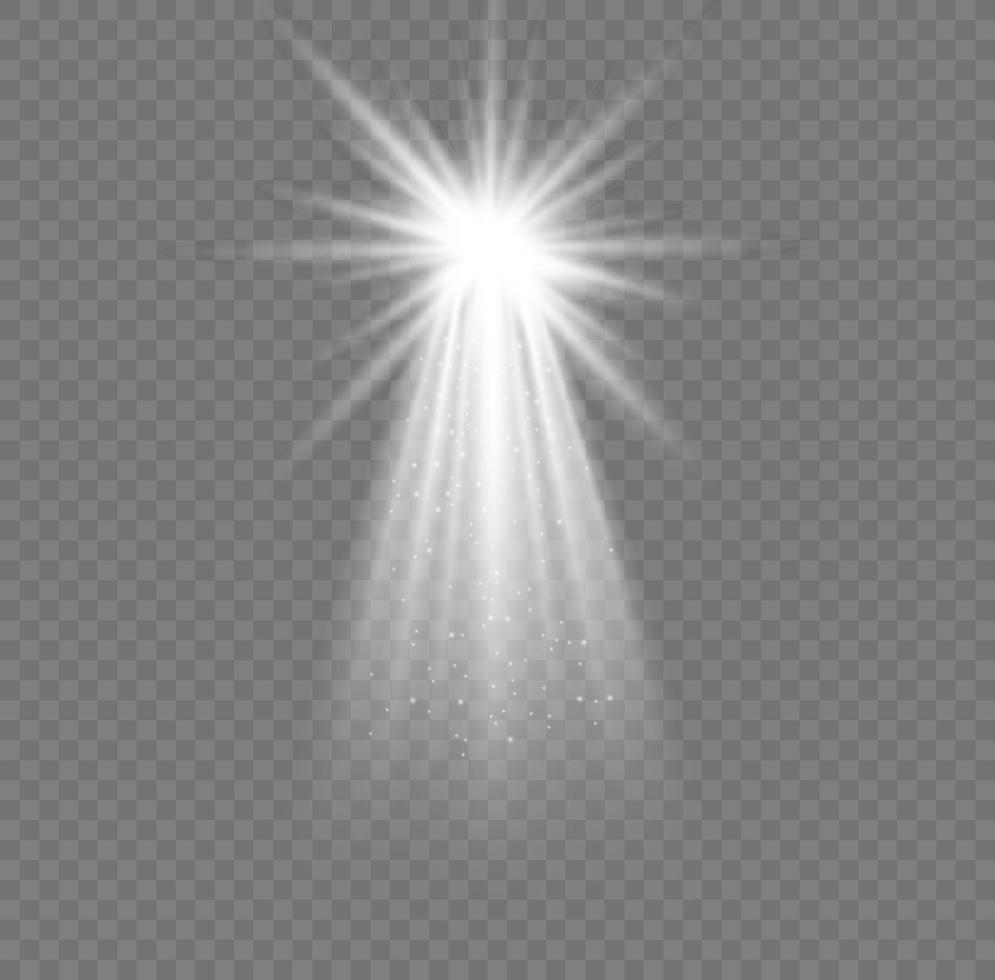 Kerstmis ster met schijnwerper. licht effect wit kleur. gloeiend geïsoleerd wit sprankelend licht effect. vonk spotlight speciaal effect ontwerp. straal vector element.