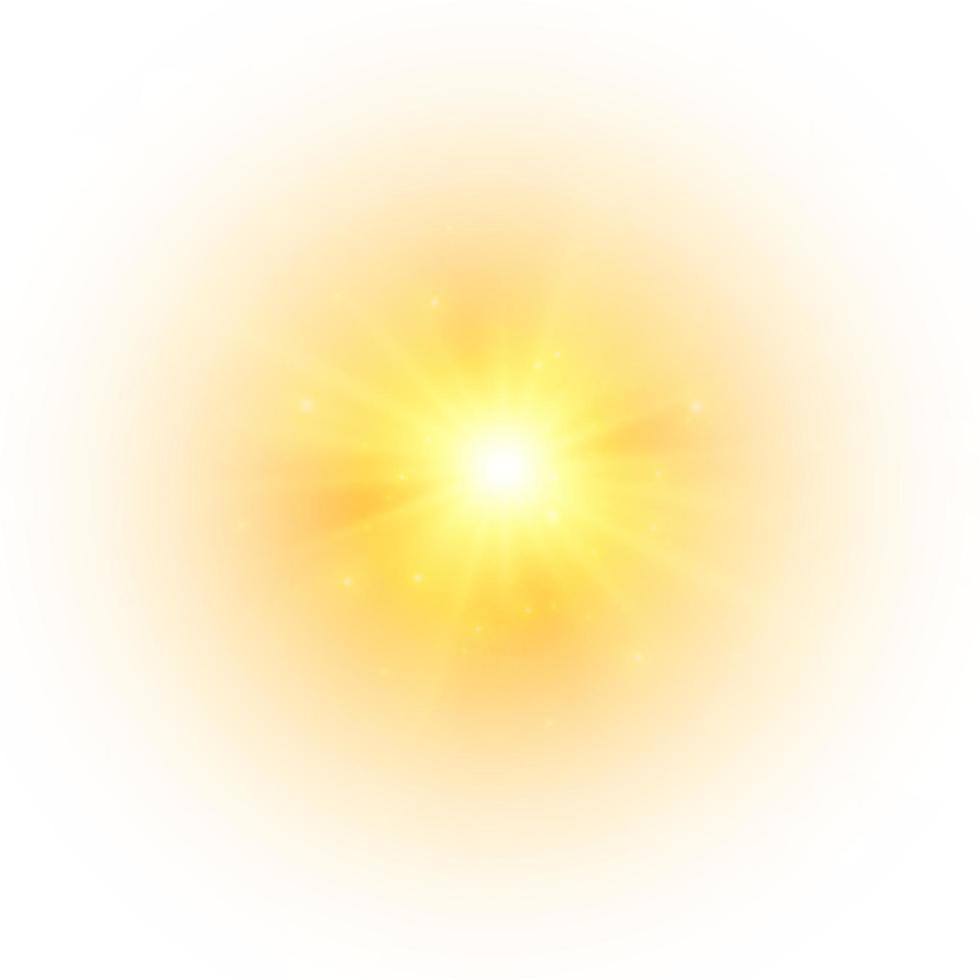 geel zon, een flash, een zacht gloed zonder vertrek stralen. ster flitste met sparkles geïsoleerd Aan wit achtergrond. vector illustratie van abstract geel plons.
