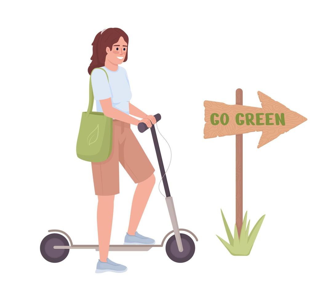 vrouw met elektrisch scooter semi vlak kleur vector karakter. bewerkbare figuur. vol lichaam persoon. gemakkelijk tekenfilm stijl illustratie voor web grafisch ontwerp en geanimeerd