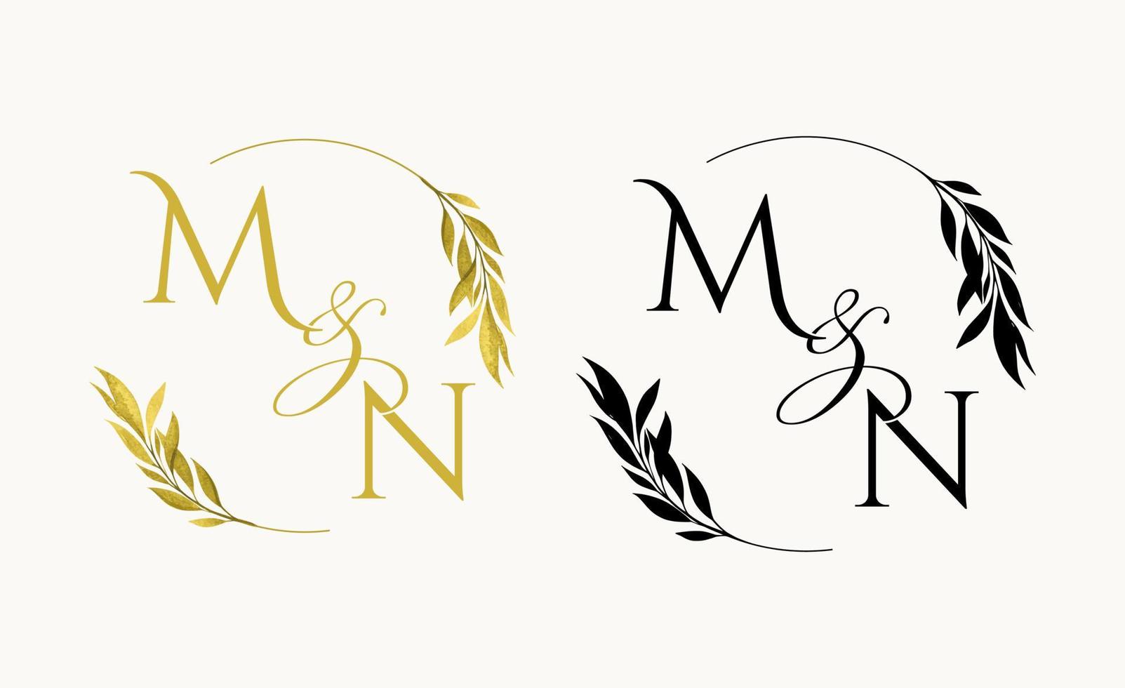 mn eerste bruiloft bloemen monogram logo. vector