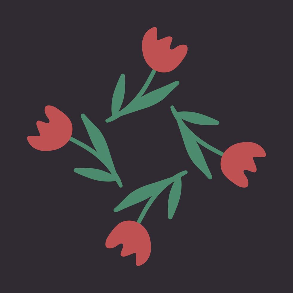 rood vector tulpen geïsoleerd Aan zwart achtergrond. bloemen voor uw ontwerp en hartelijk groeten, ansichtkaarten kaart voor uw geliefde degenen. voorjaar landschap van illustraties.