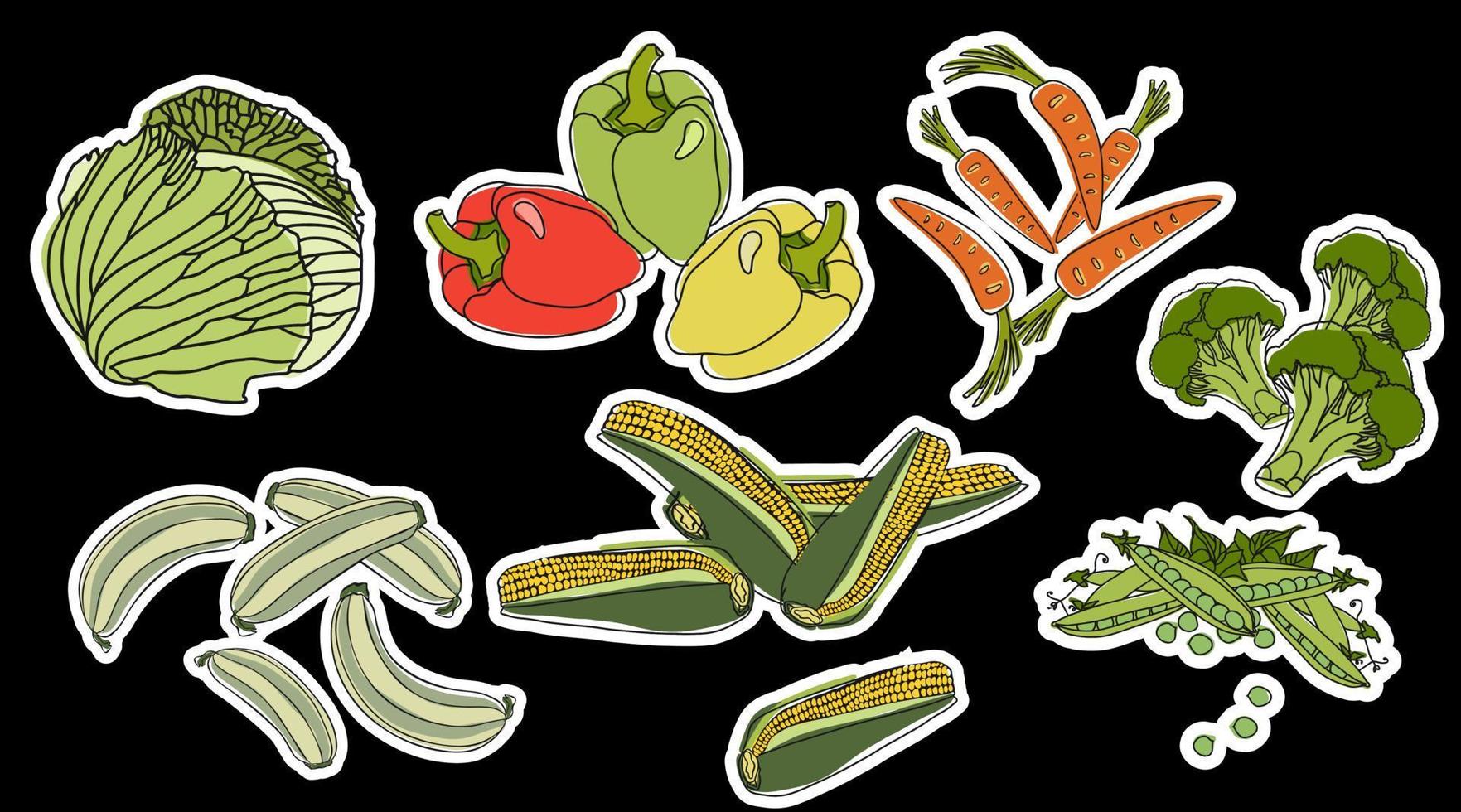 groente stickers veganistisch voedsel vector