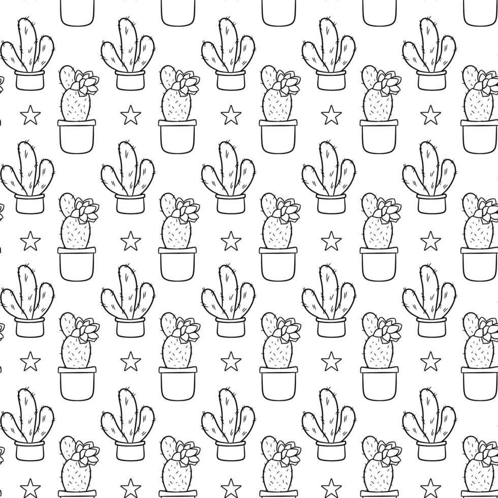 naadloos patroon met schattig hand getekend cactussen wit achtergrond. vector