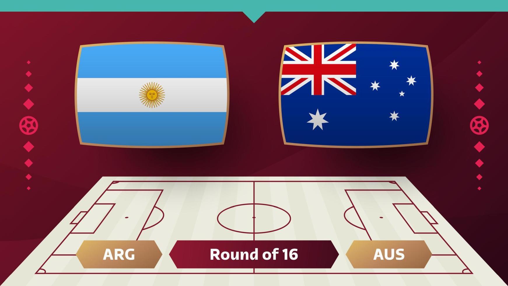 Argentinië vs Australië playoff ronde van 16 bij elkaar passen Amerikaans voetbal 2022. 2022 wereld Amerikaans voetbal kampioenschap bij elkaar passen versus teams intro sport achtergrond, kampioenschap wedstrijd poster, vector illustratie