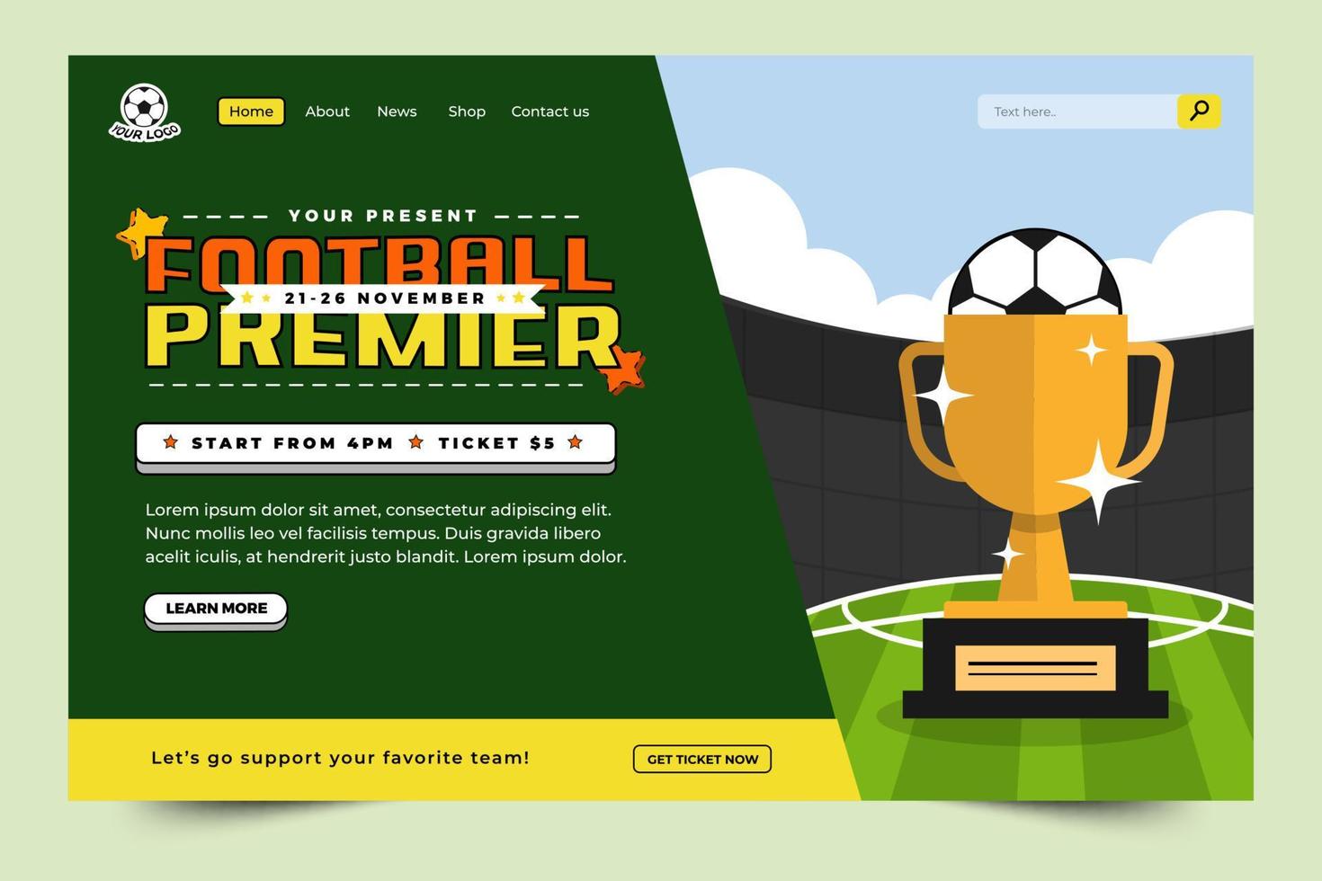 Amerikaans voetbal toernooi sport evenement landen bladzijde ontwerp sjabloon gemakkelijk en elegant ontwerp vector