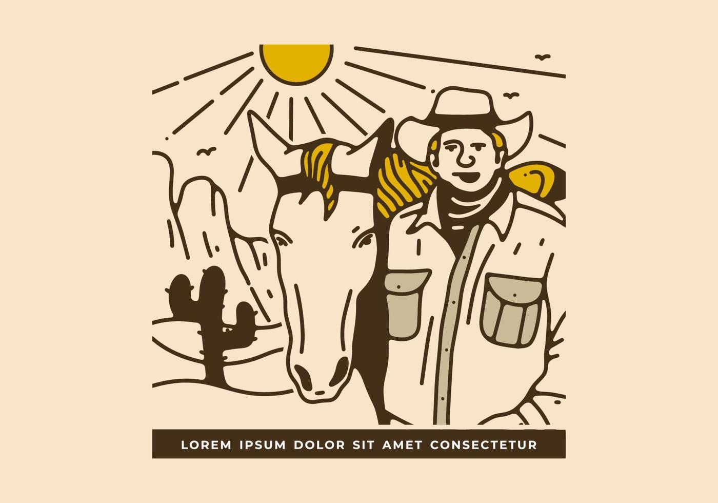 wijnoogst illustratie ontwerp van cowboy en een paard vector