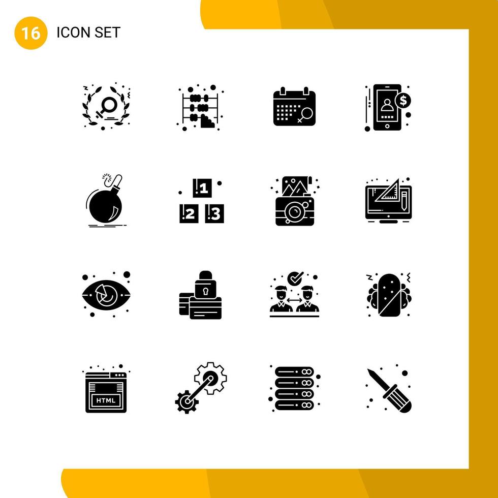 pictogram reeks van 16 gemakkelijk solide glyphs van ddos boom symbool bom geld bewerkbare vector ontwerp elementen