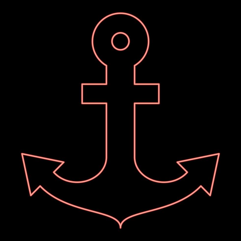 neon schip anker voor marinier nautische ontwerp icoon rood kleur vector illustratie beeld vlak stijl