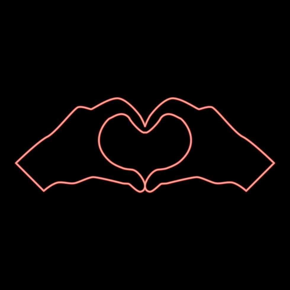 neon twee handen hebben vorm hart handen maken hart symbool silhouet icoon rood kleur vector illustratie beeld vlak stijl