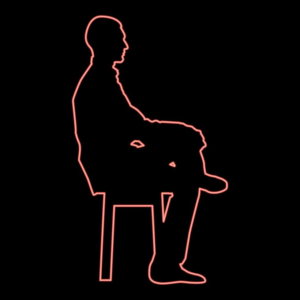 neon Mens zittend houding jong Mens zit Aan een stoel met zijn been gegooid silhouet icoon rood kleur vector illustratie beeld vlak stijl
