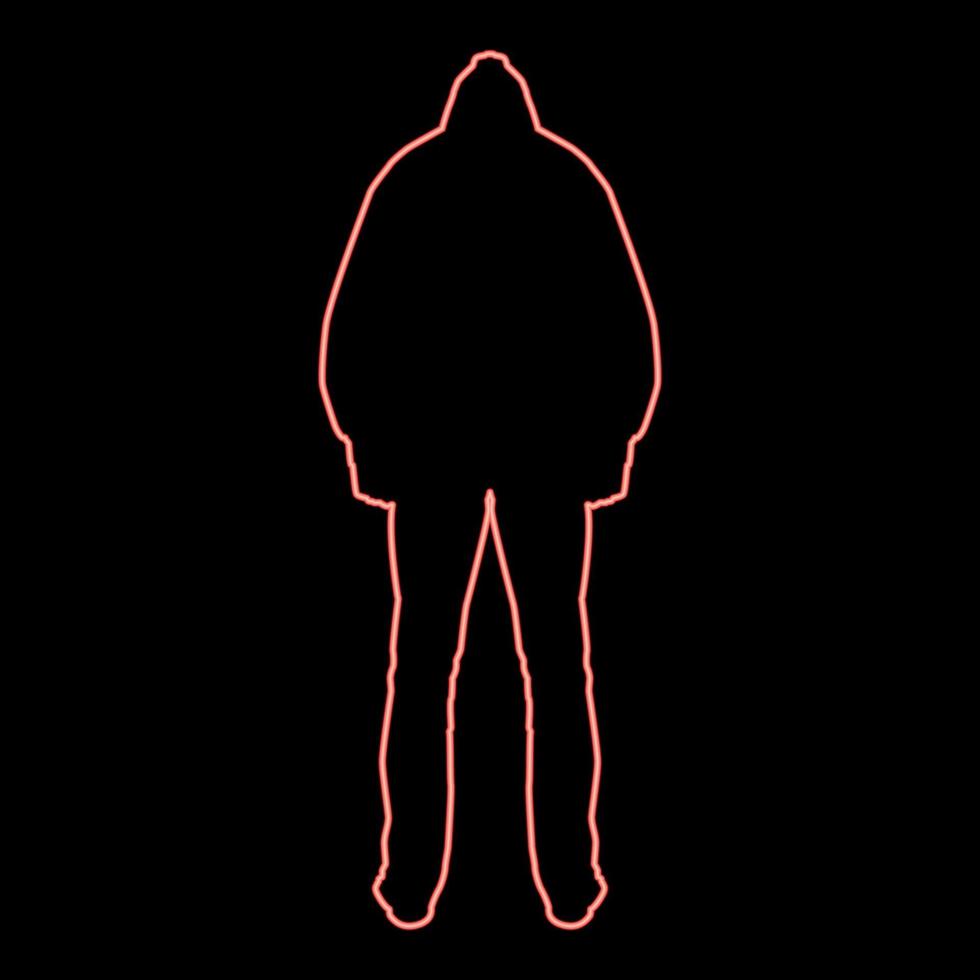 neon Mens in de kap concept Gevaar silhouet terug kant icoon rood kleur vector illustratie beeld vlak stijl