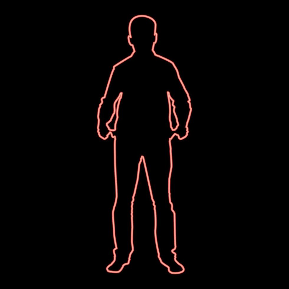 neon Mens nam uit zijn leeg zakken zakenman heeft niet geld silhouet concept icoon rood kleur vector illustratie beeld vlak stijl