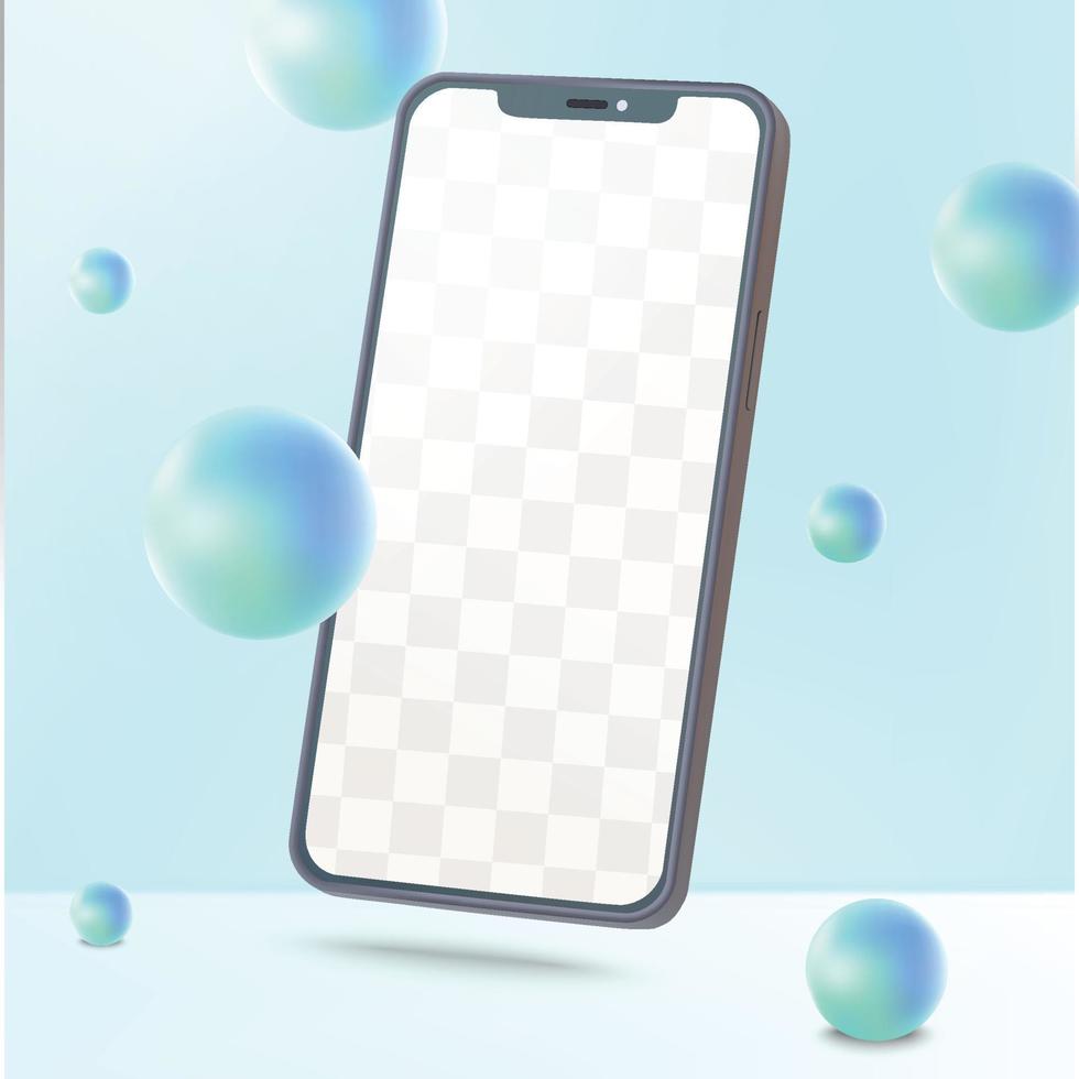 smartphone realistisch vector mockup met abstract 3d vormen