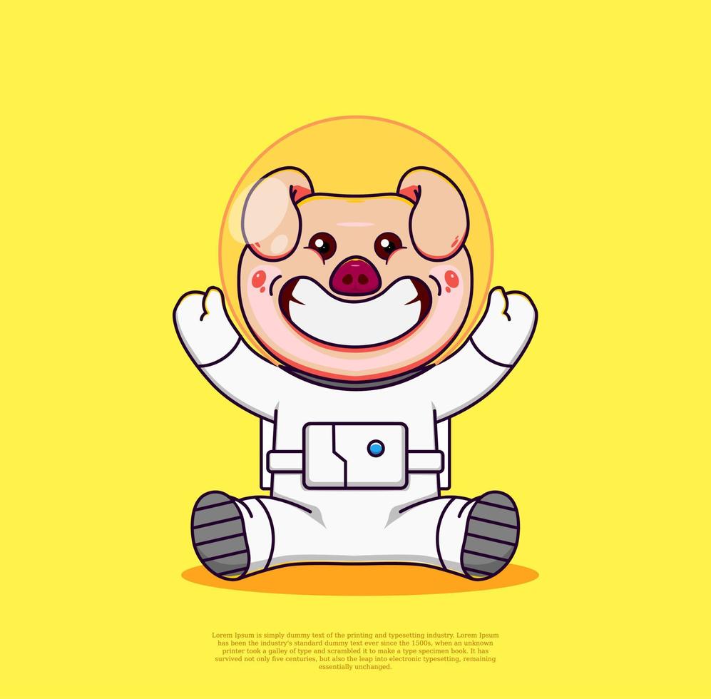 schattig astronaut varken glimlach illustratie. premie vector dier technologie icoon concept geïsoleerd. vlak tekenfilm stijl