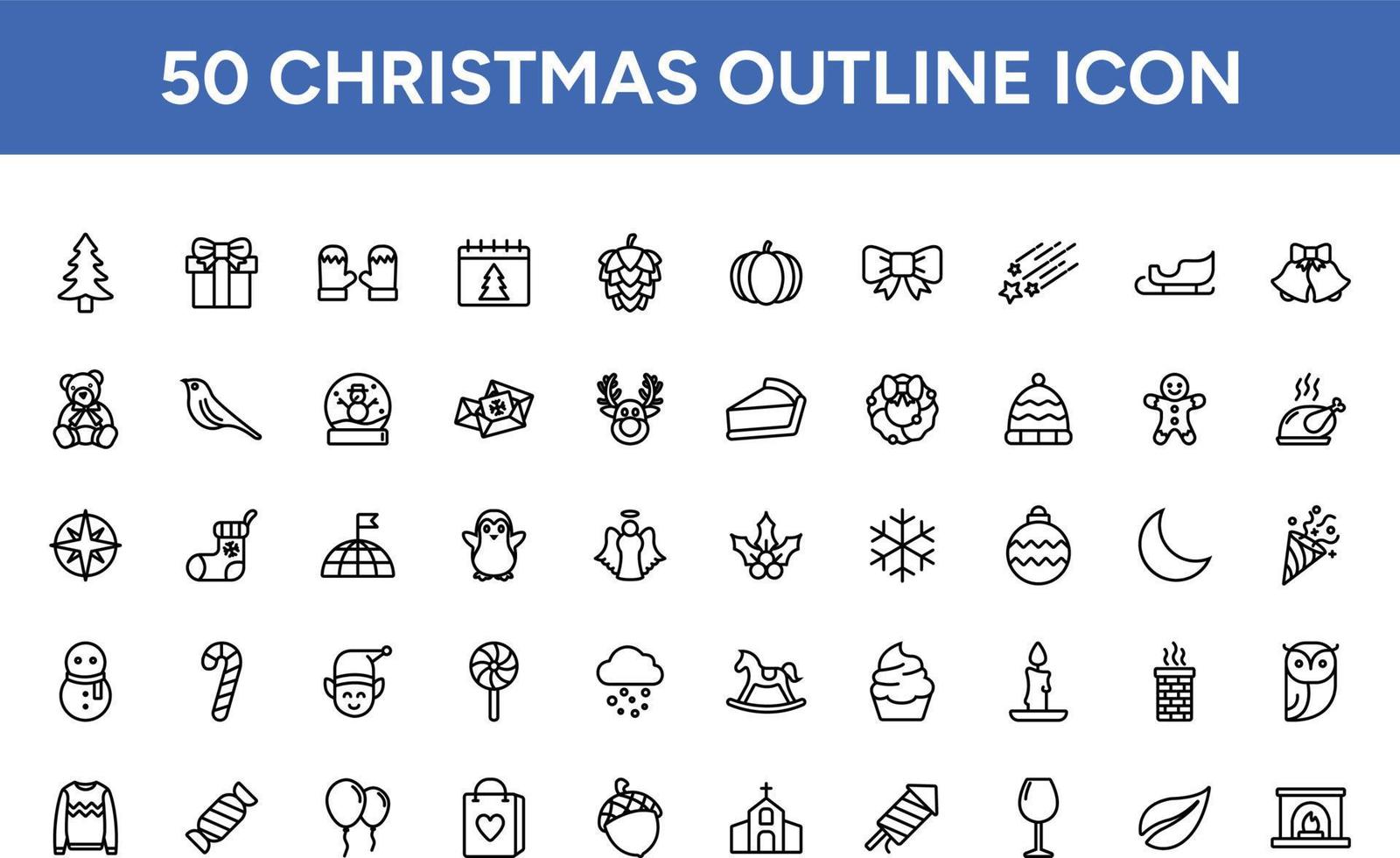 Kerstmis schets icoon set. 50 collecties van Kerstmis pictogrammen met ornament, vakantie, kerstmis, boom, kaars, Kerstmis, winter. vector