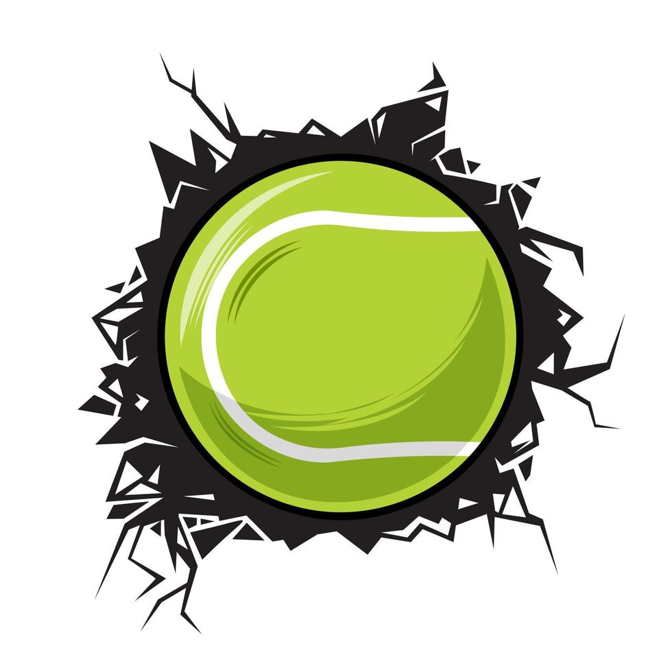 tennis bal gebarsten muur. tennis club grafisch ontwerp logos of pictogrammen. vector illustratie.